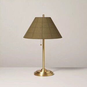 Hearth & Hand Magnolia 23" Plaid Shade Metal Table Lamp Brass/Green Target‎ NIB